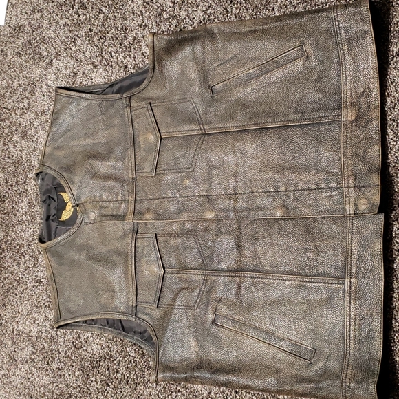 LEATHERICK Brand Leather Brown Distressed Look Zip Up Biker Vest Men's Size XXL - Picture 1 of 11
